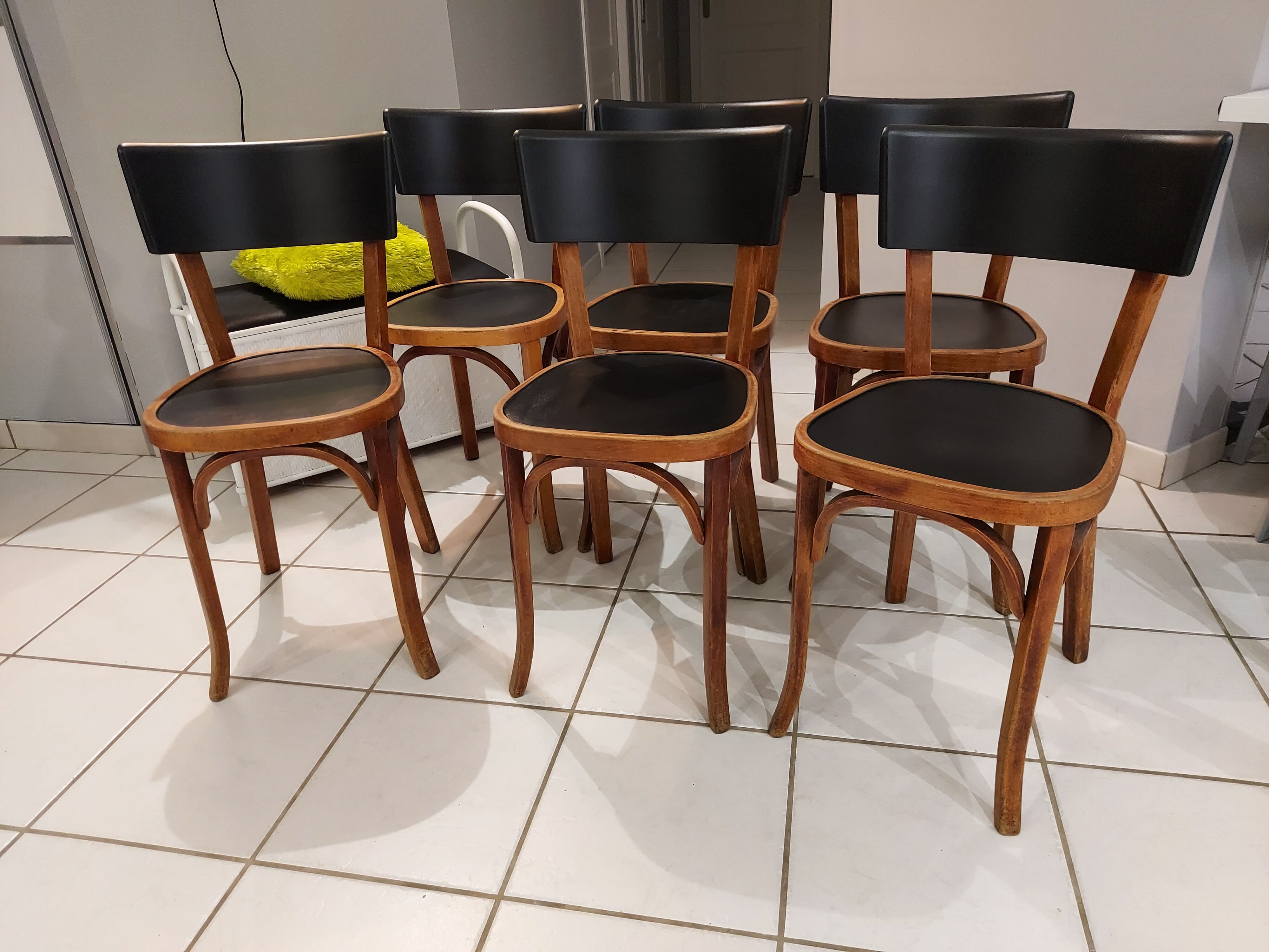 Suite de 6 chaises de bistrot Baumann années 1950