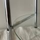 Pedestal table, vintage chrome steel saddle with 2 round windows