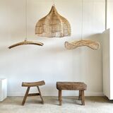 Rattan suspension or shade in the shape of a braided undulating circular tray d:80