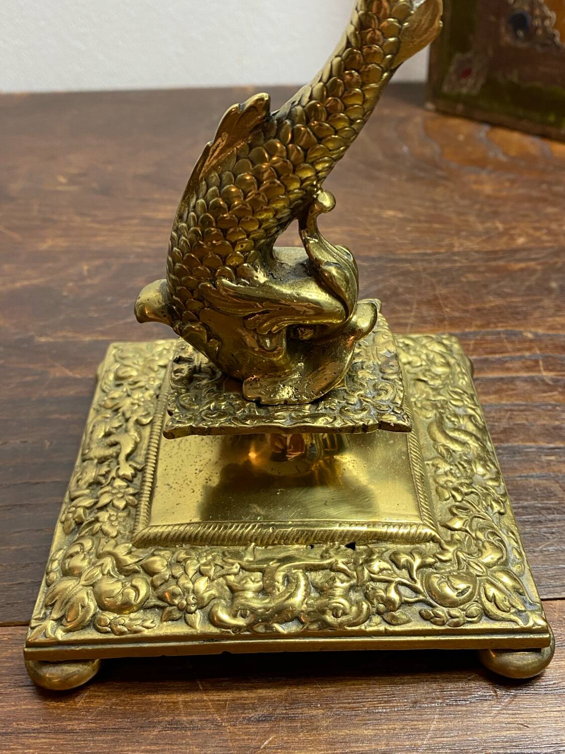 Bronze fish candlestick, late 19th century