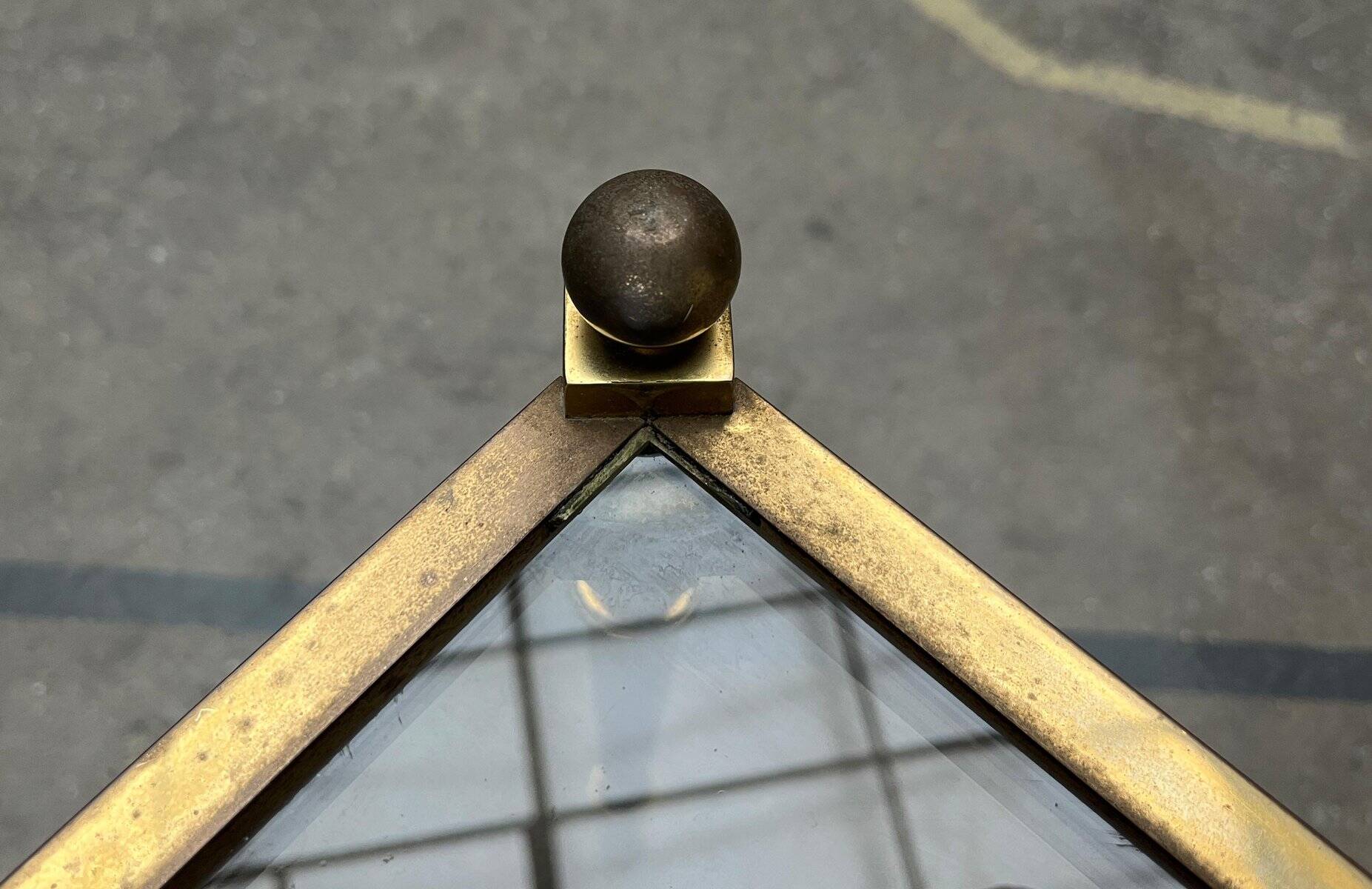 Mid-century Hollywood neoclassical brass and glass side tables or bedside tables from the 1950s, set of 2.
