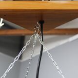 1970s Czechoslovakian rattan & pine pendant light, three-shade chandelier