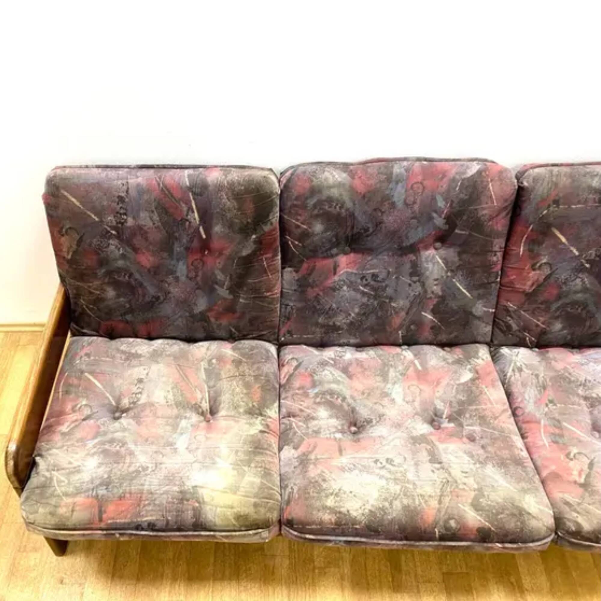 Retro sofa, solid wood frame, 1970s, Central Europe