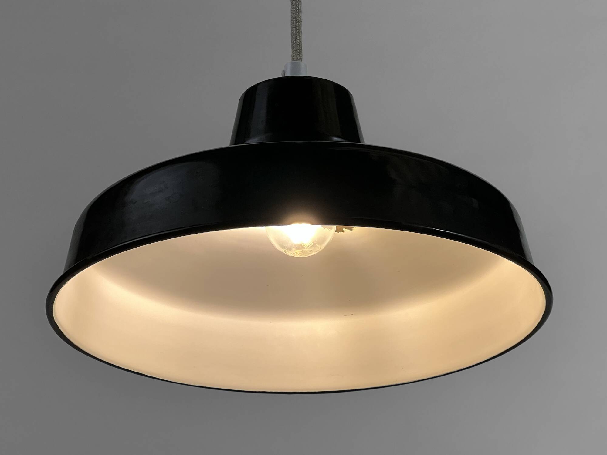 Enameled industrial pendant light. France 1950s