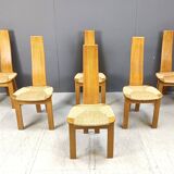 Vintage hich back wicker dining chairs, set of 6 - 1960s