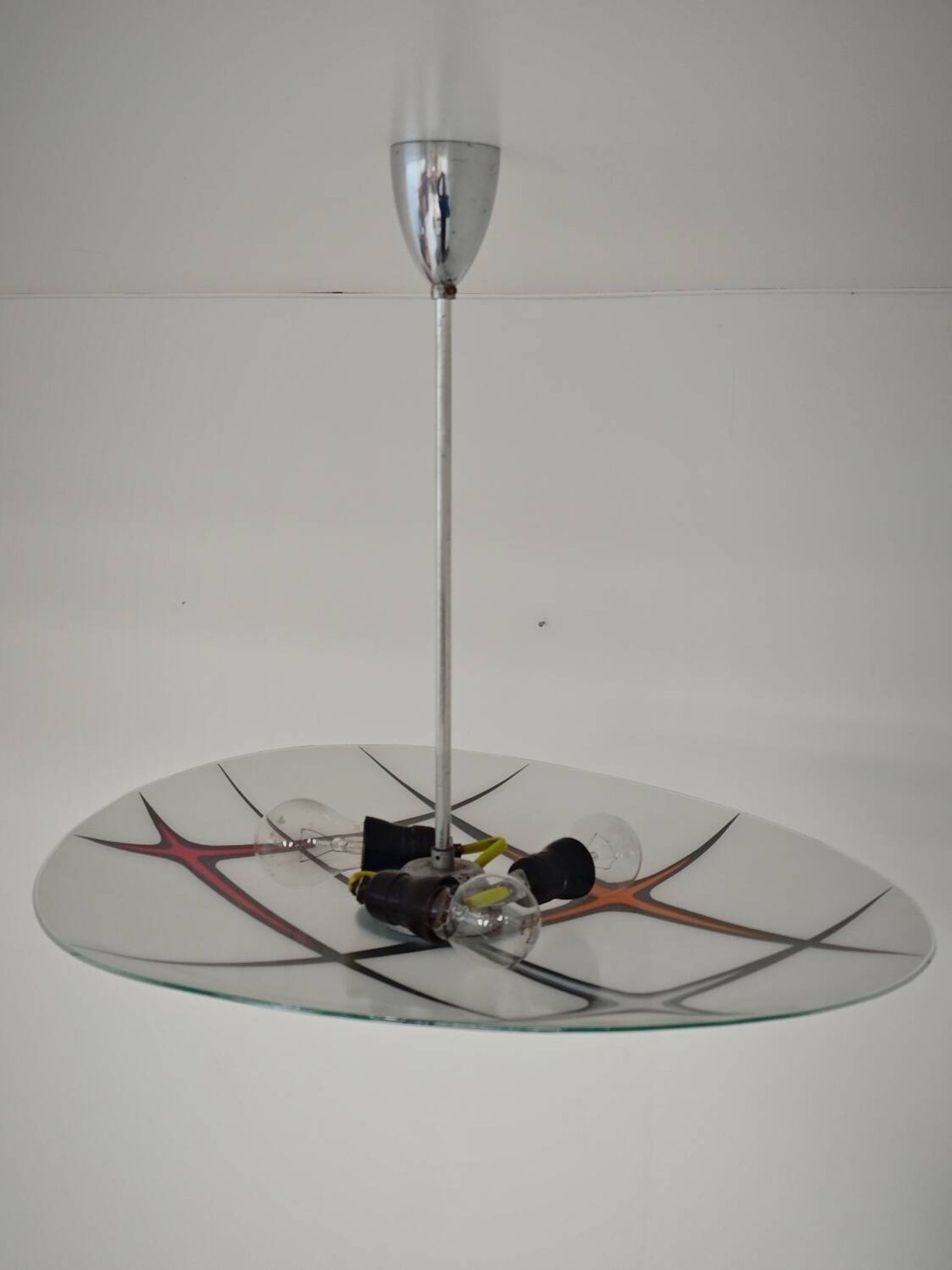 Modernist Czechoslovakian Zukov pendant light, geometric pattern, 1960