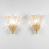 Pair of Barovier & Toso Murano Foglia d’Oro wall sconces, 1980s