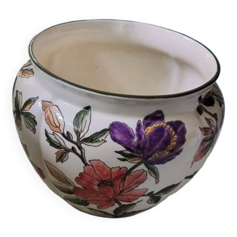Cache pot vintage faience de Giens modèle grandes fleurs