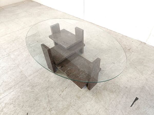 Table basse vintage en granit par Willy Ballez, 1970