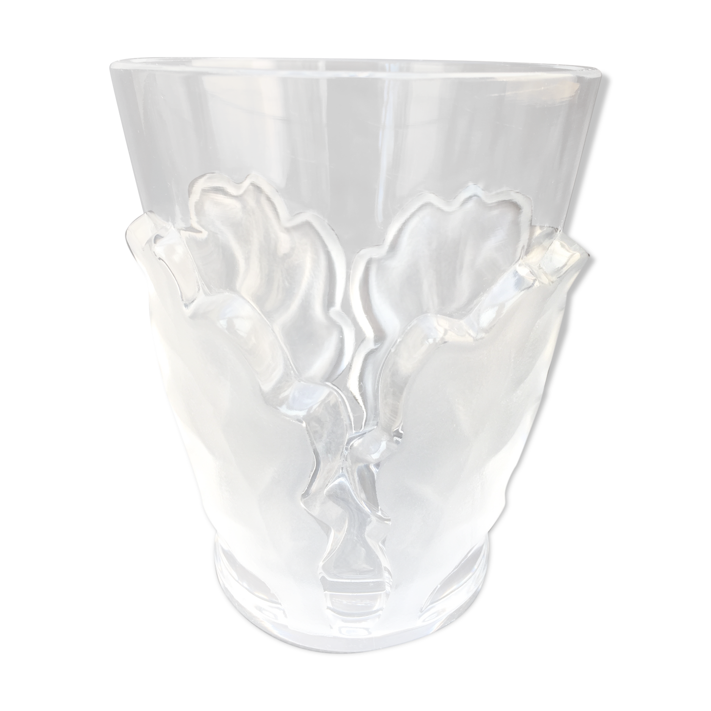 Lalique collection small vase crystal pattern art nouveau chene leaves