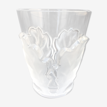 Lalique collection small vase crystal pattern art nouveau chene leaves