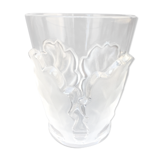 Lalique collection small vase crystal pattern art nouveau chene leaves