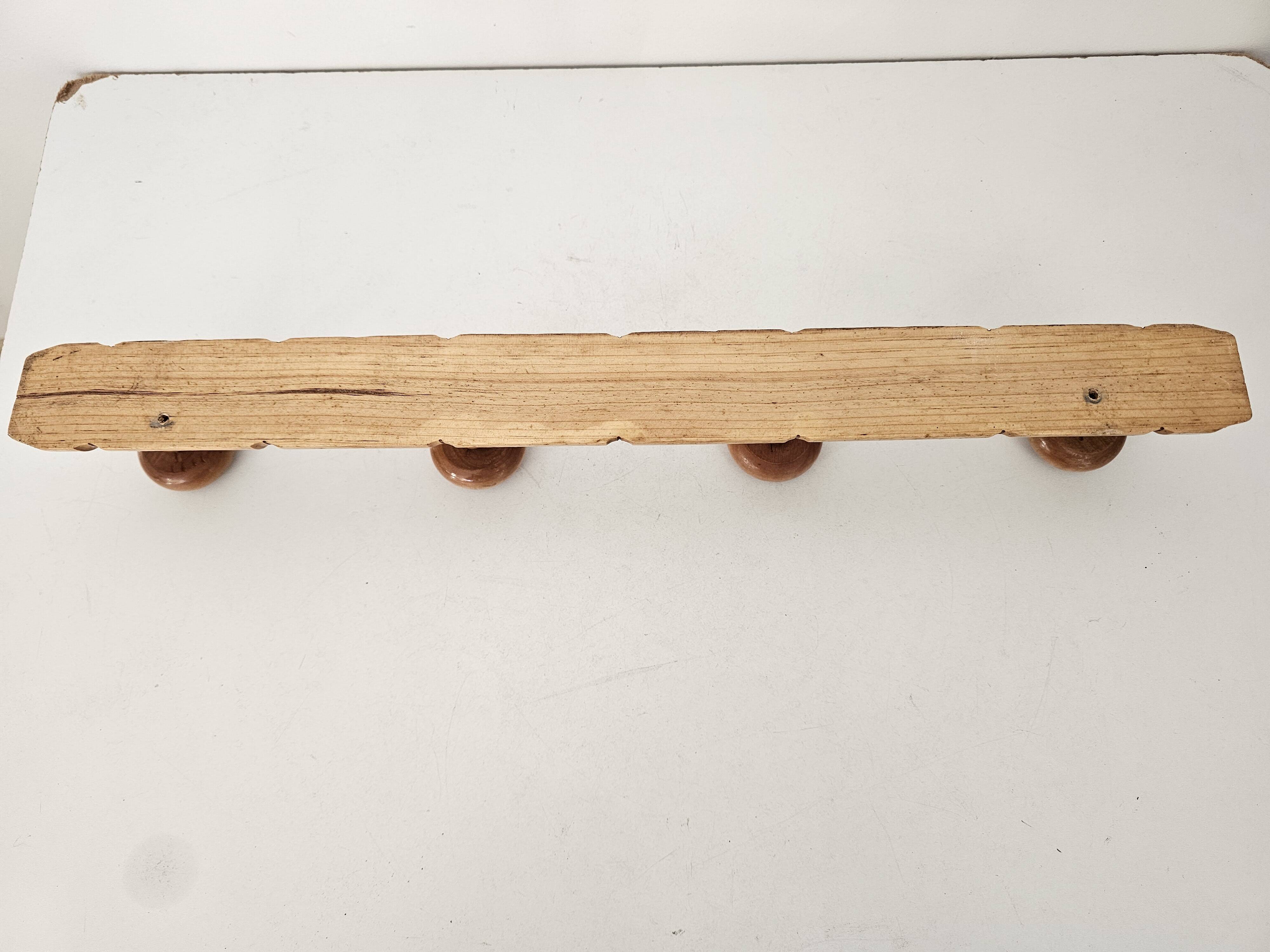 Vintage wooden wall coat rack in bamboo style (4 hooks) 50s 60s