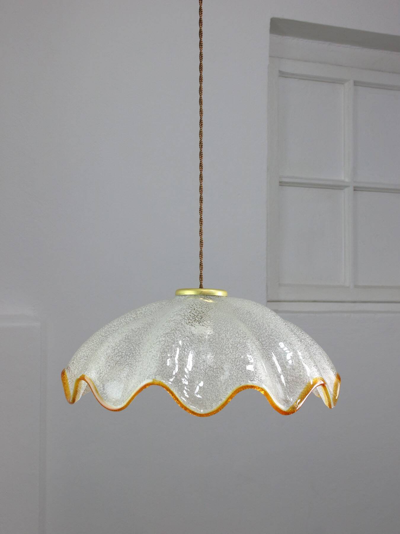 Mid-Century Italian Murano Glass and Brass Pendant Lamp