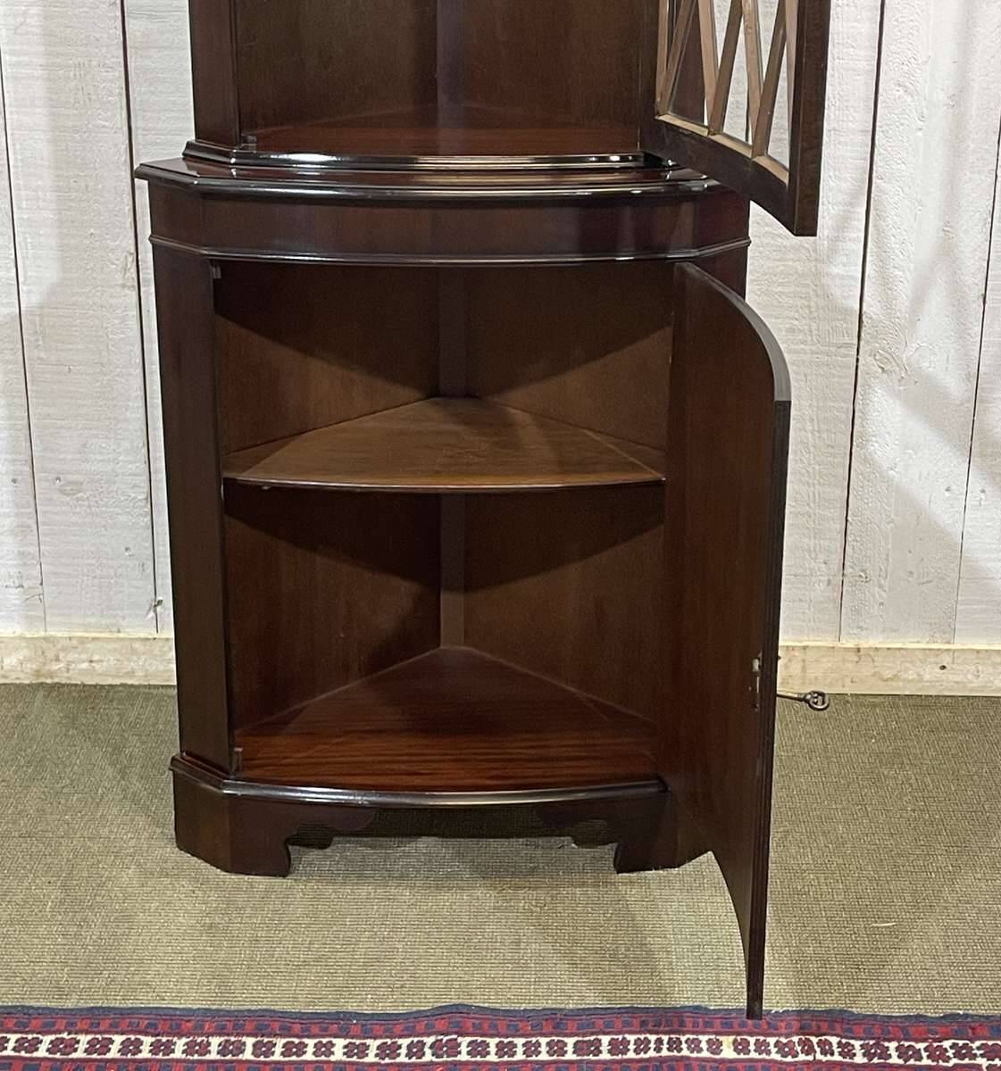 1950s English mahogany corner cabinet