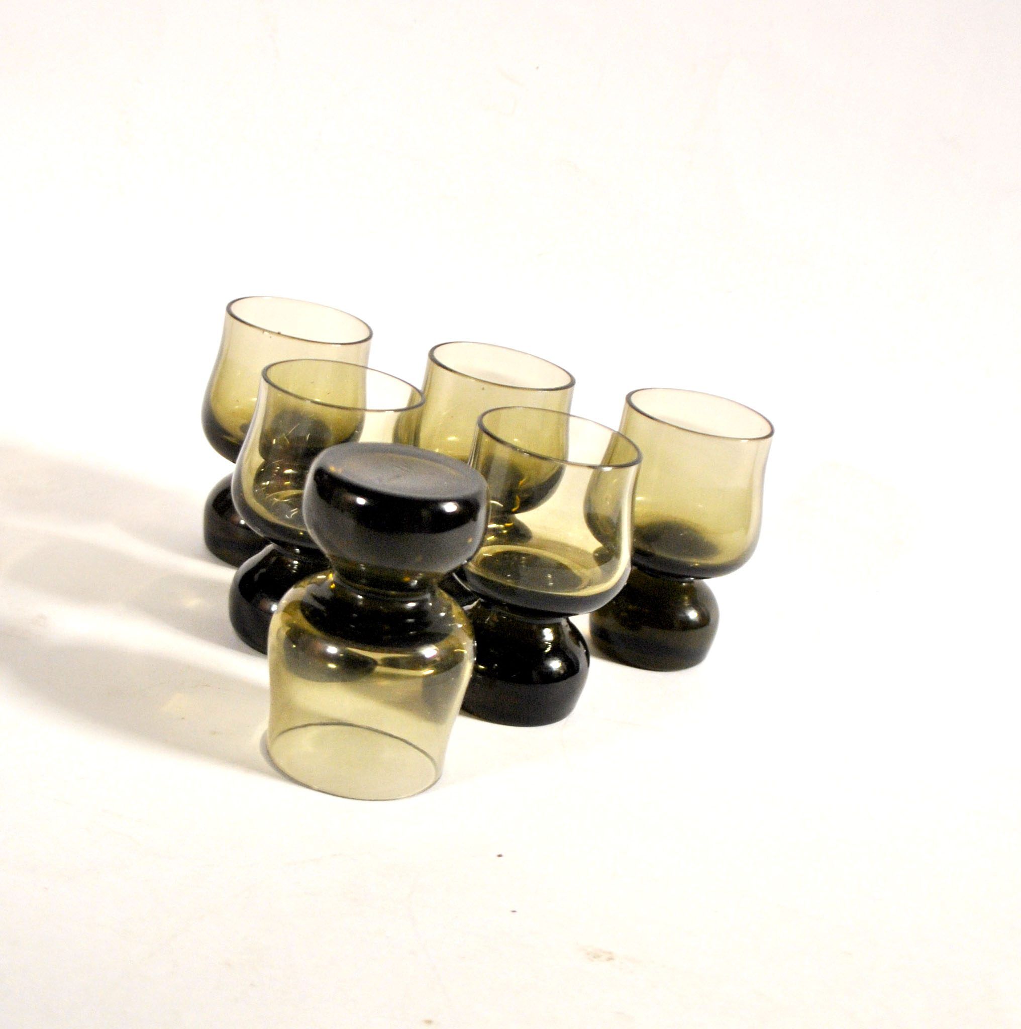 Set of 6 vintage smoked glass shot glasses from Italy, 1970-1980.