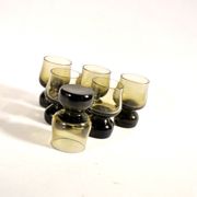 Set of 6 vintage smoked glass shot glasses from Italy, 1970-1980.