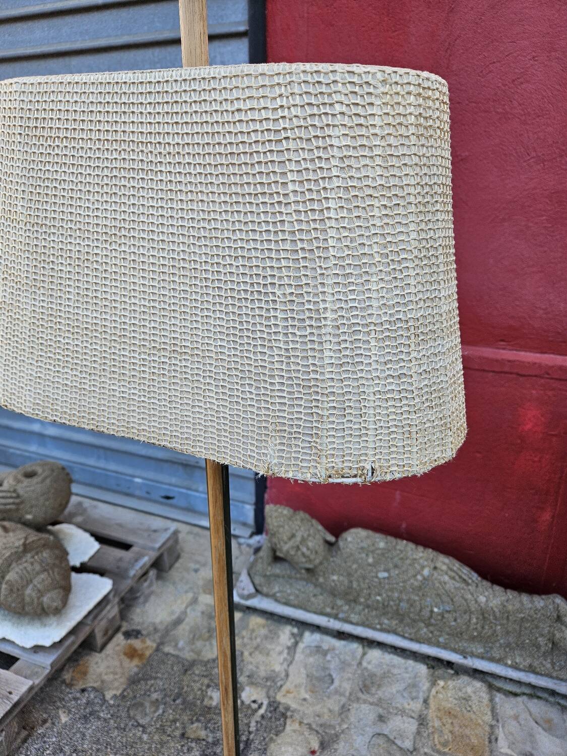 Scandinavian floor lamp in oak metal and fabrics from the 60s