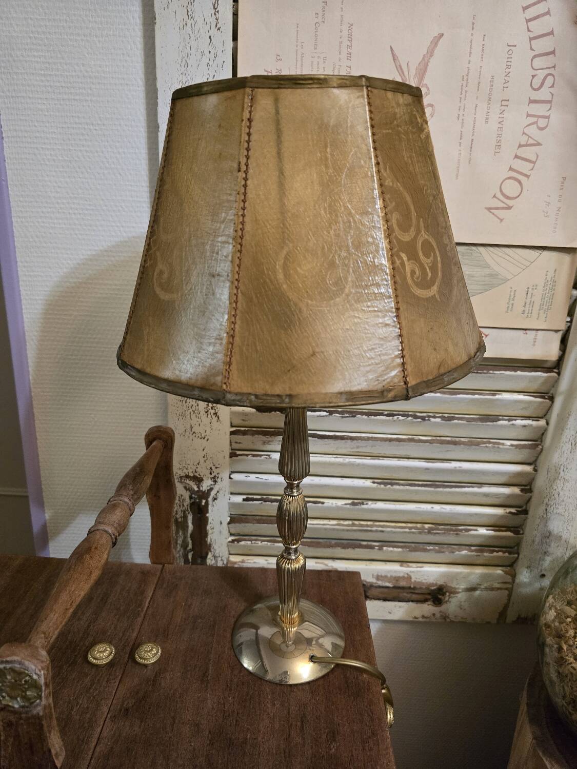 Antique lampshade in leather