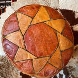 Vintage Berber leather pouf