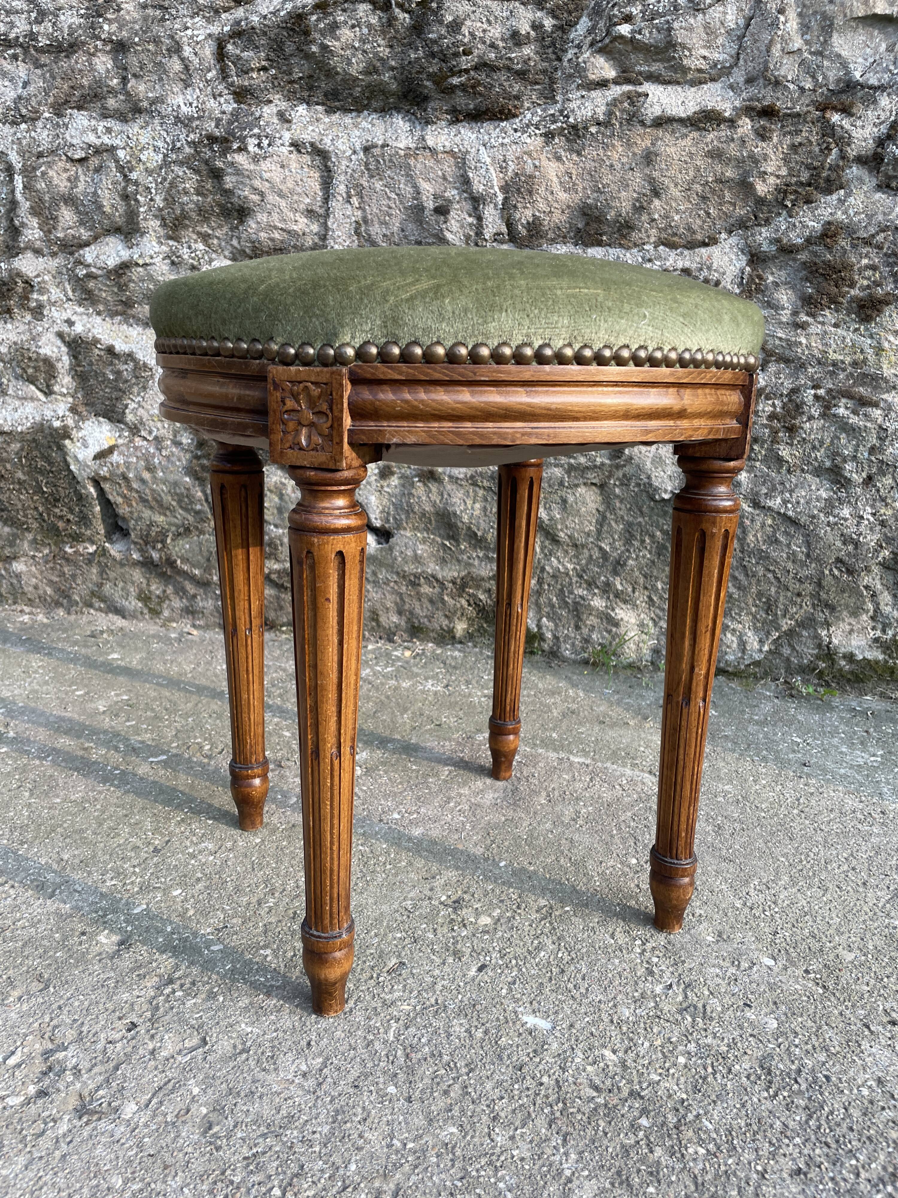 Almond green velvet footrest stool