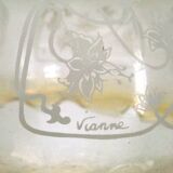Vintage French signed Vianne amber glass ceiling light with floral decoration 4523