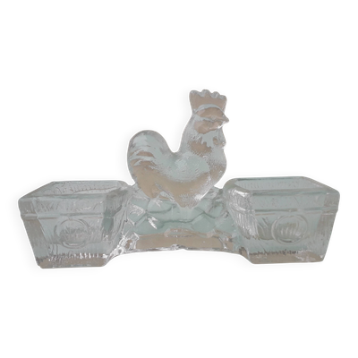 Saleron salière et poivrier en verre coq