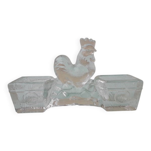 Saleron salière et poivrier en verre coq