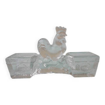 Saleron salière et poivrier en verre coq