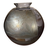 1930s art deco vase from argyl in blown glass with acid-etched floral design