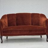 1950s, Danish 2-seater sofa, furniture velour, oak wood legs.
