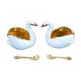 Pair of salters in limoges porcelain white swans