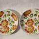 Set of 2 hollow plates Moulin des Loups - Ontario model - orange flowers