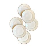 6 dessert plates in white and golden porcelain