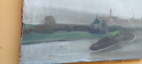 Oil painting on canvas view of Florence San Frediano early 1900