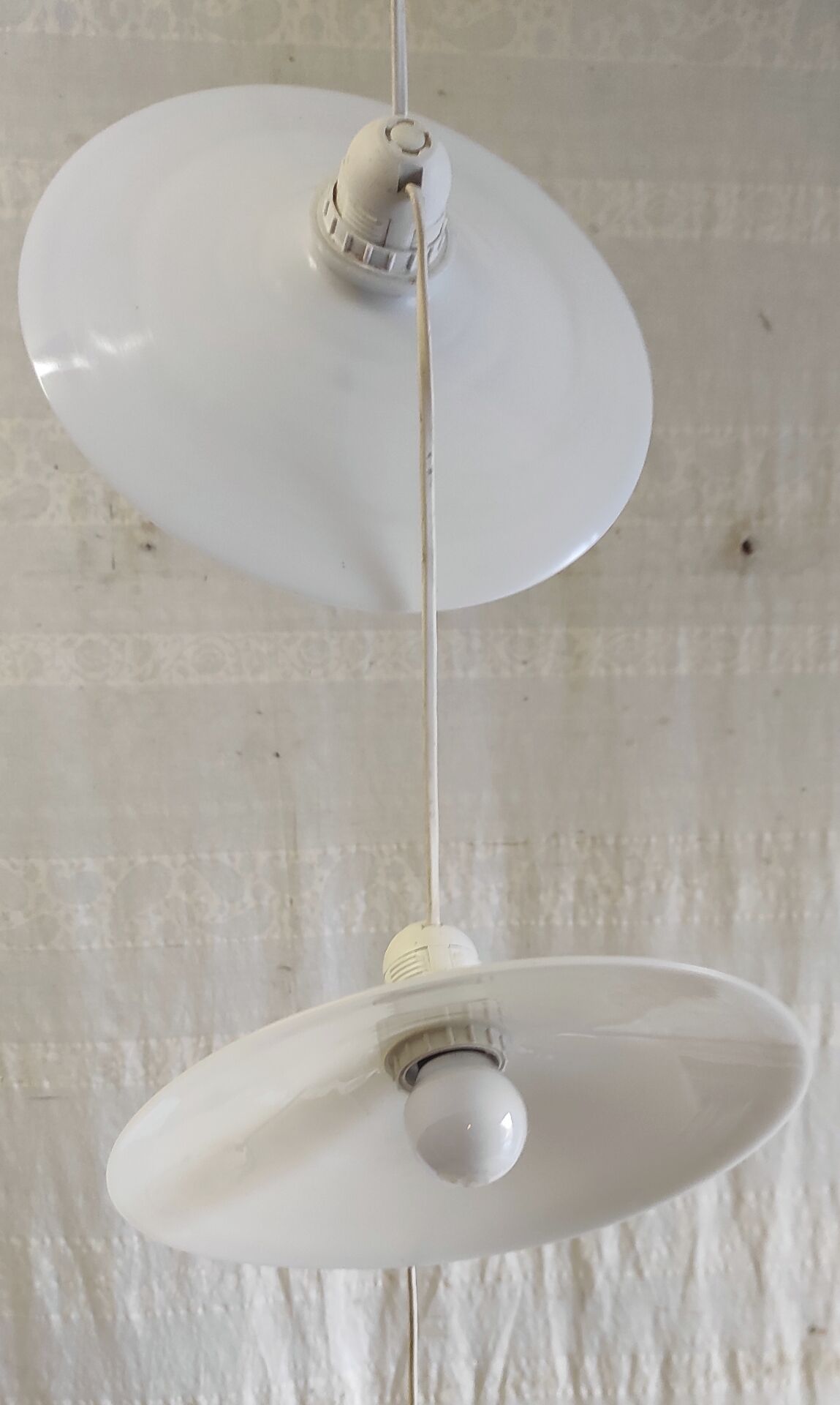 Suspension with three opaline lampshades - mid 20th century.