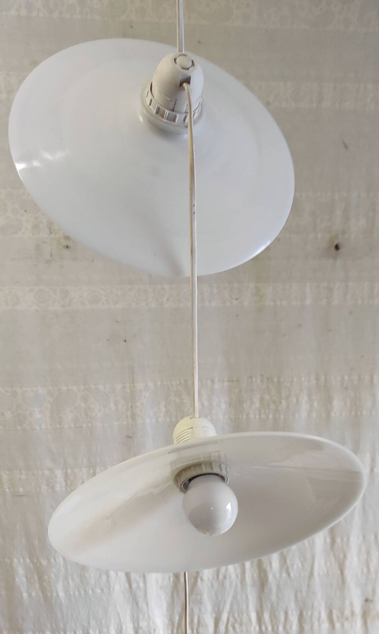 Suspension with three opaline lampshades - mid 20th century.