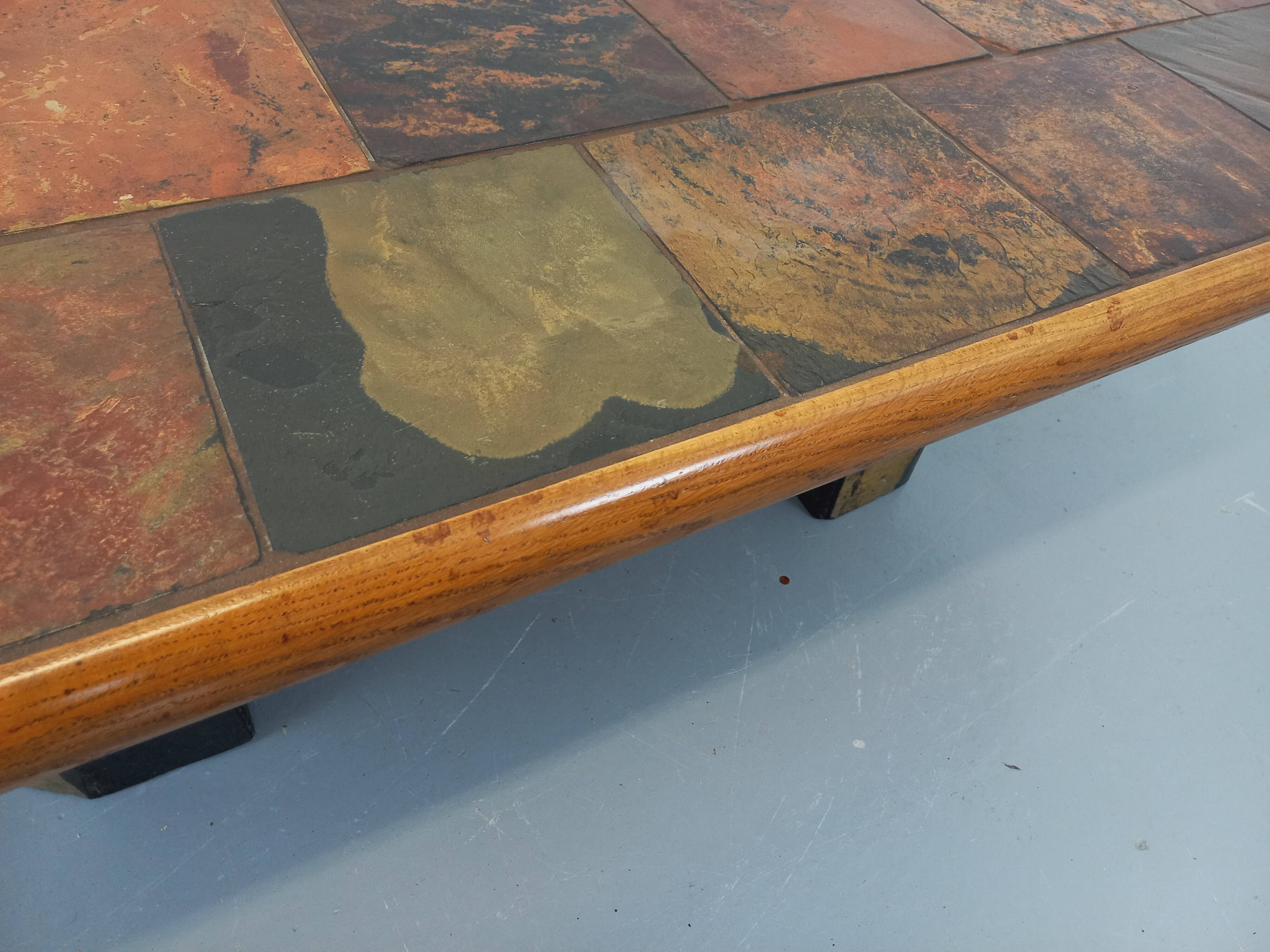 Vintage Brutalist Stone and Oak Coffee Table from the 70s 80s