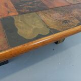 Vintage Brutalist Stone and Oak Coffee Table from the 70s 80s