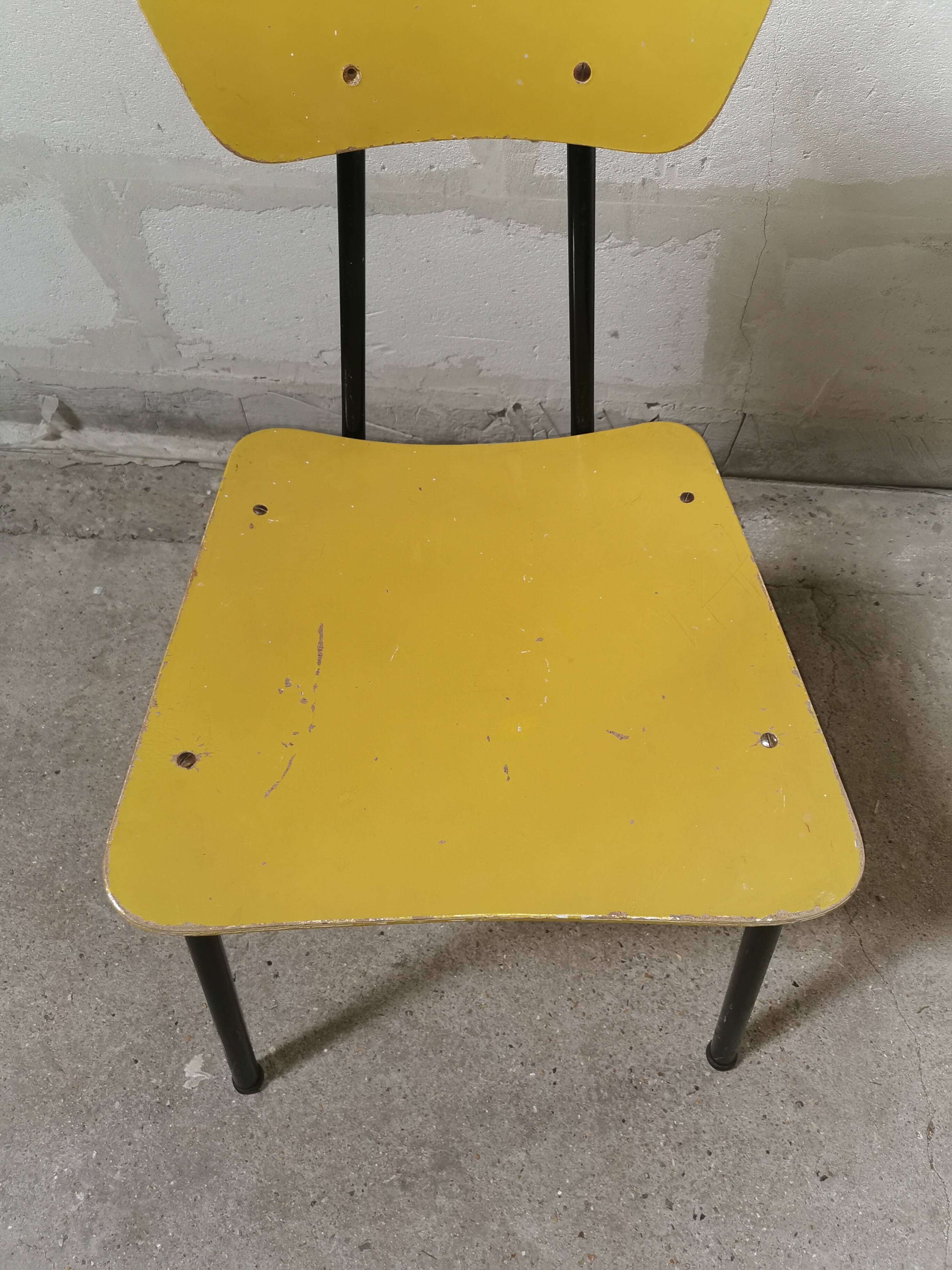 Yellow Jacques HITIER chair, vintage 50s