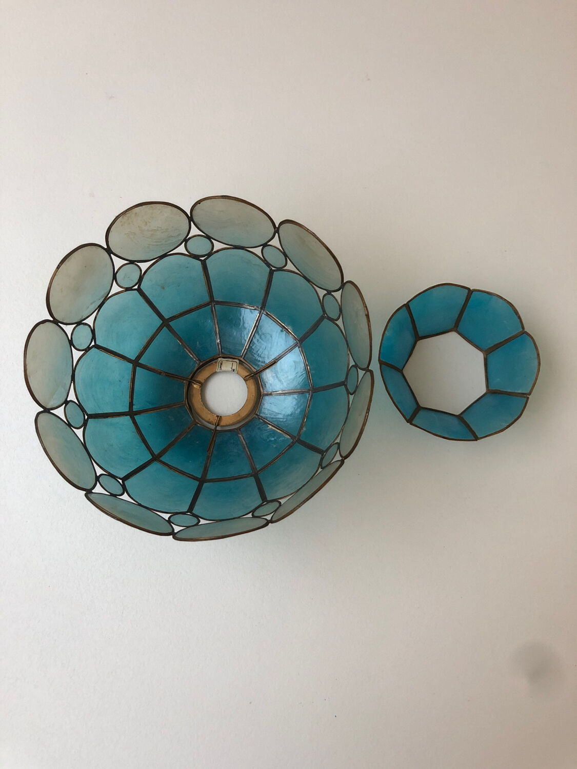 Blue mother-of-pearl and brass chandelier