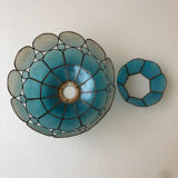 Blue mother-of-pearl and brass chandelier