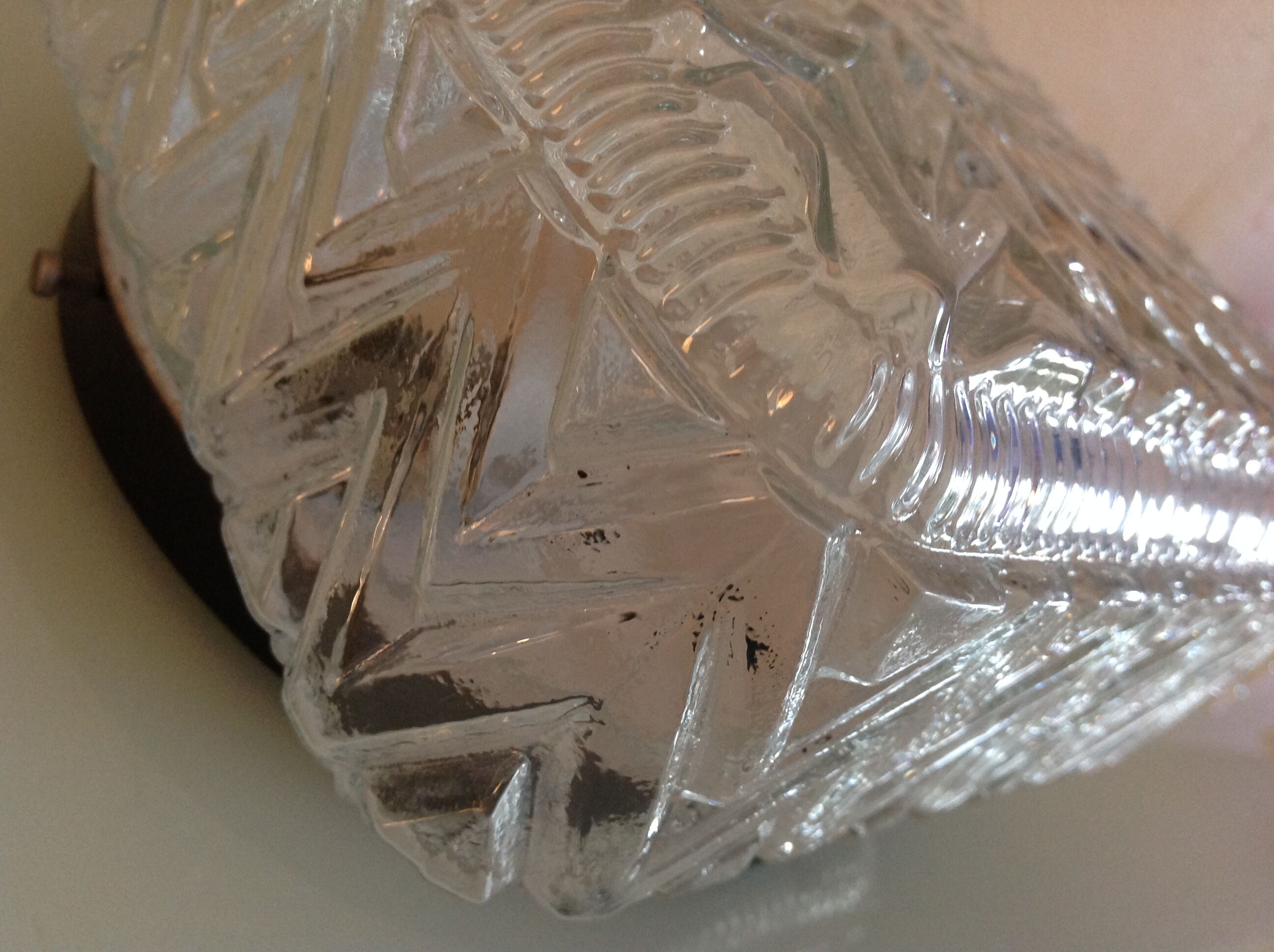 Square ceiling lamp in structured glass vintage 60s-70s