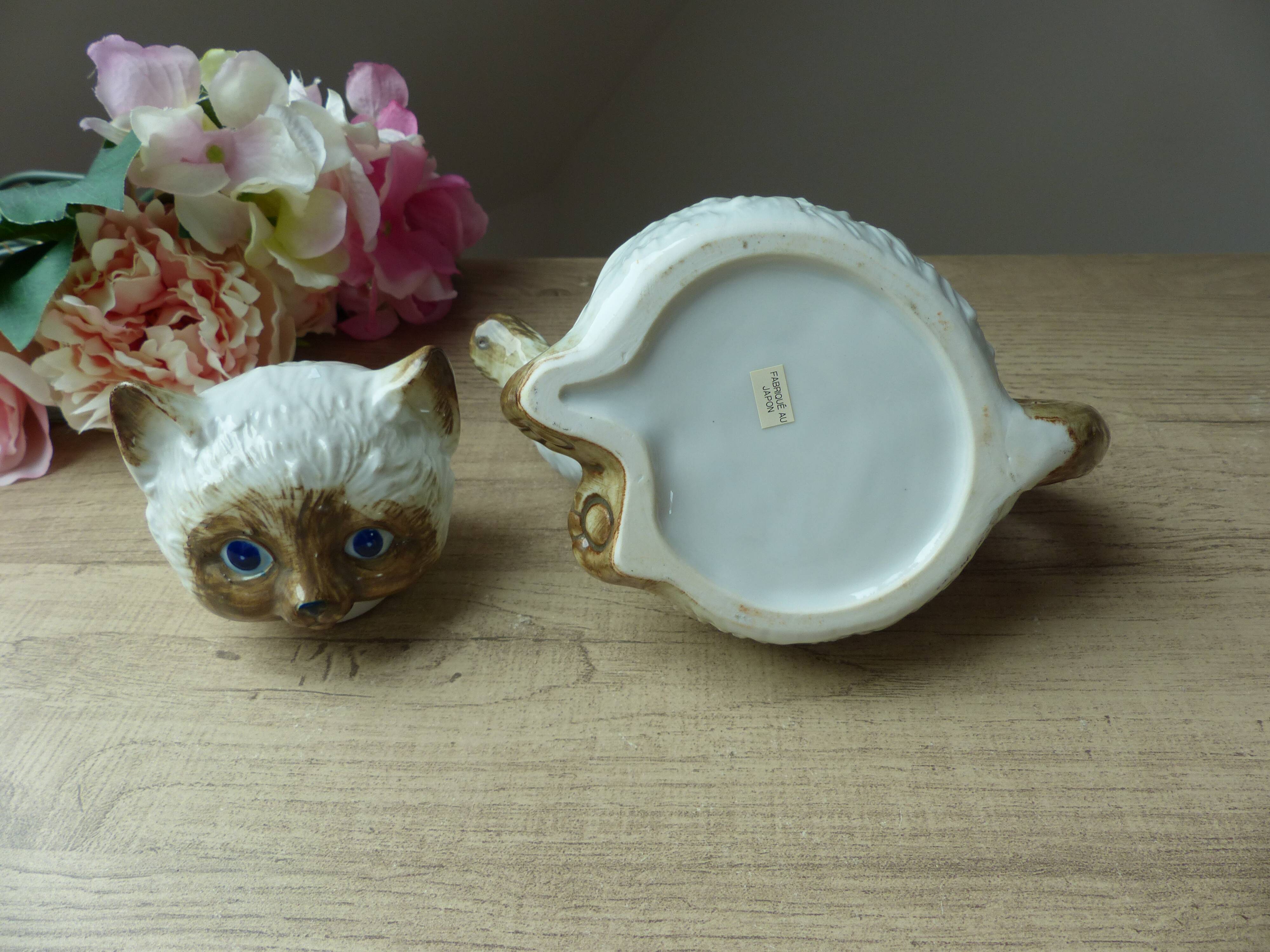Théière chat en céramique fabriquée au Japon vintage