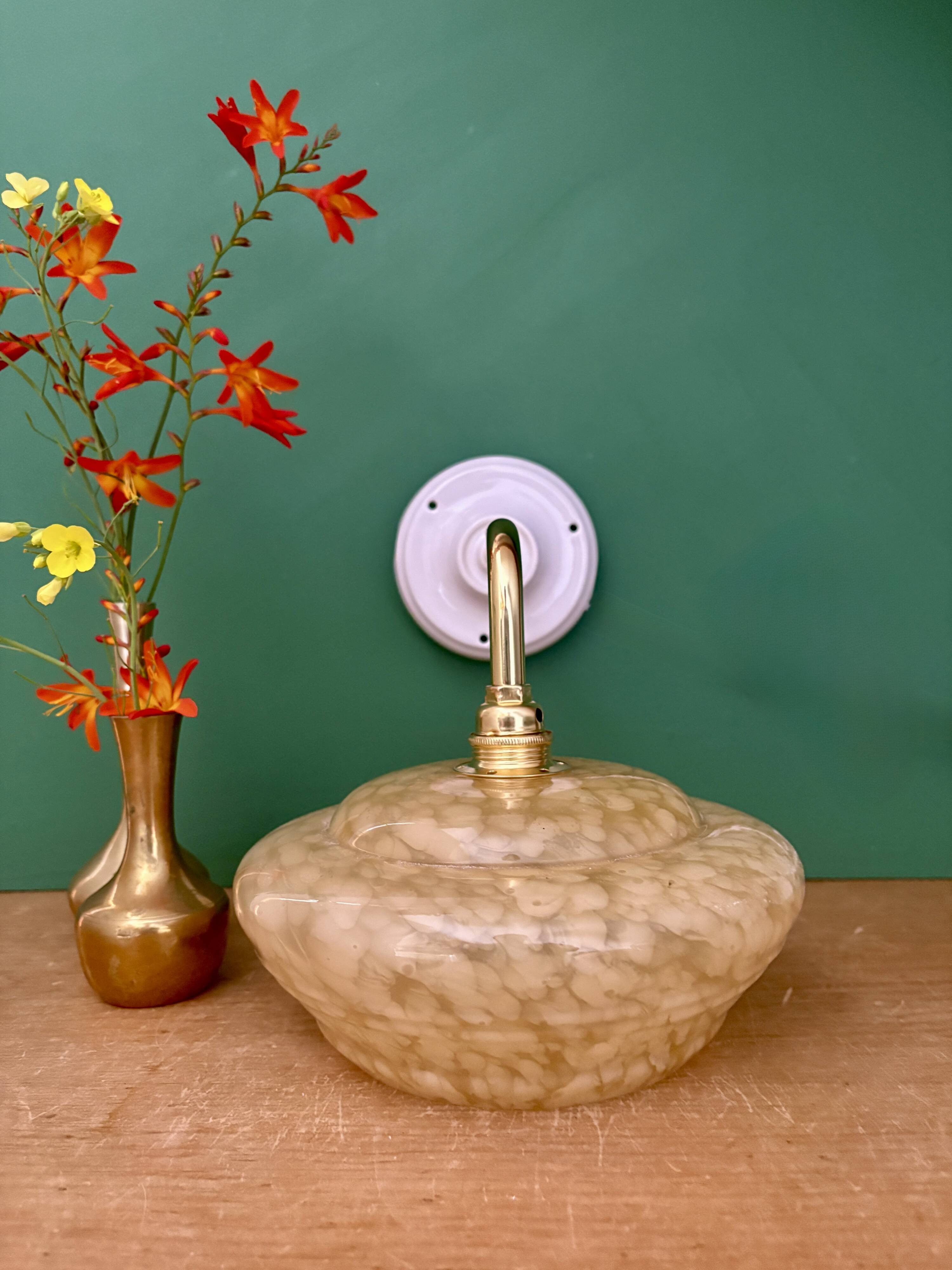 Vintage angled wall lamp with yellow clichy glass shade