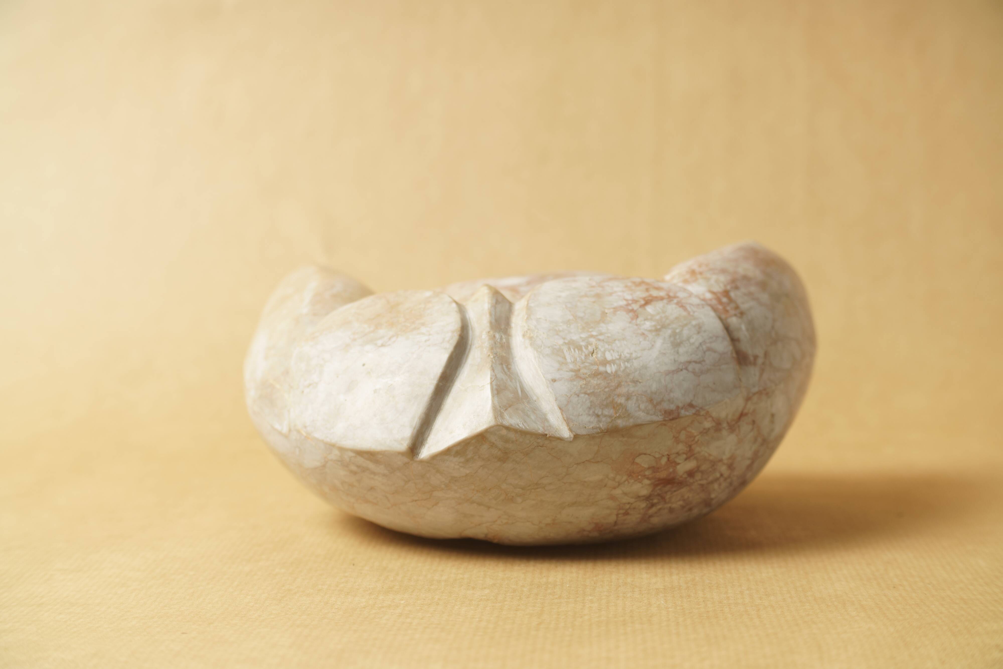 Abstract sculpture stone pink marble contemporary signed