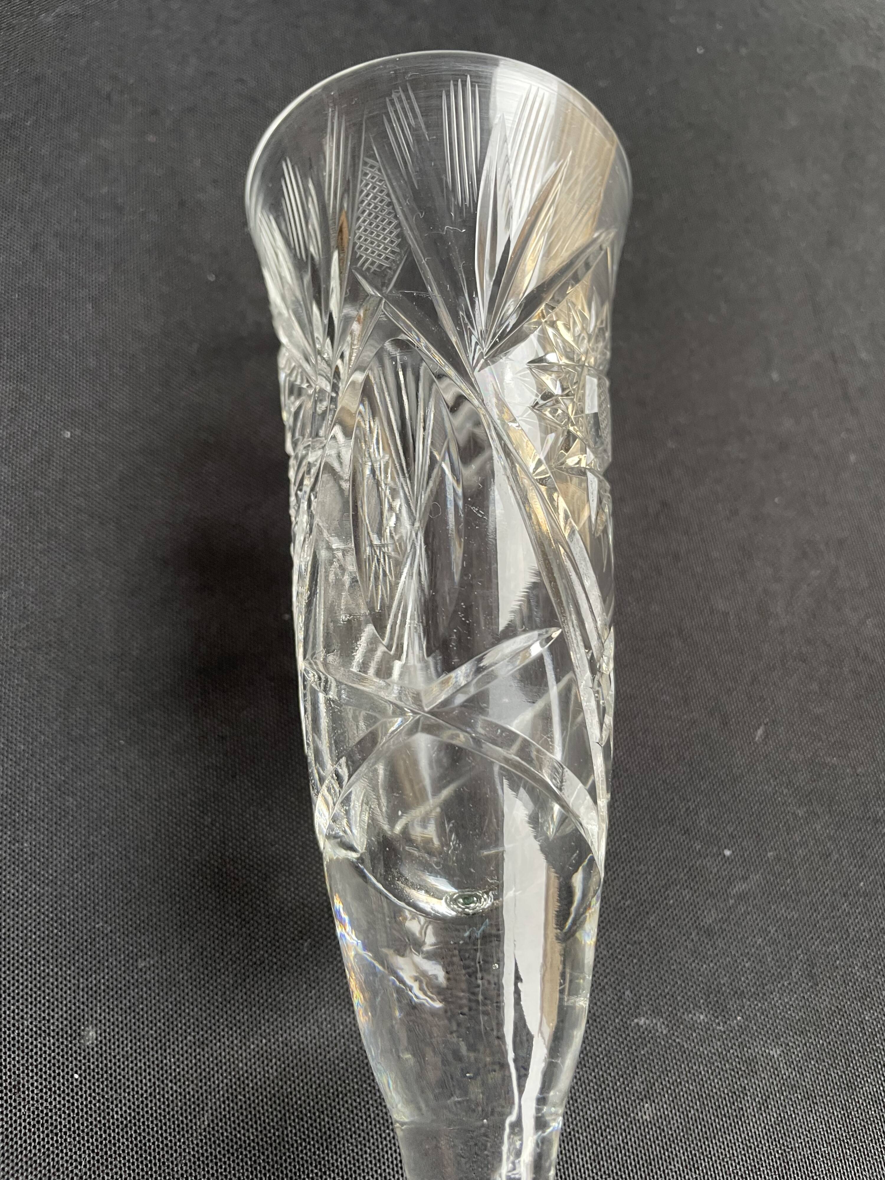 Champagne flutes, cut crystal, bohemian