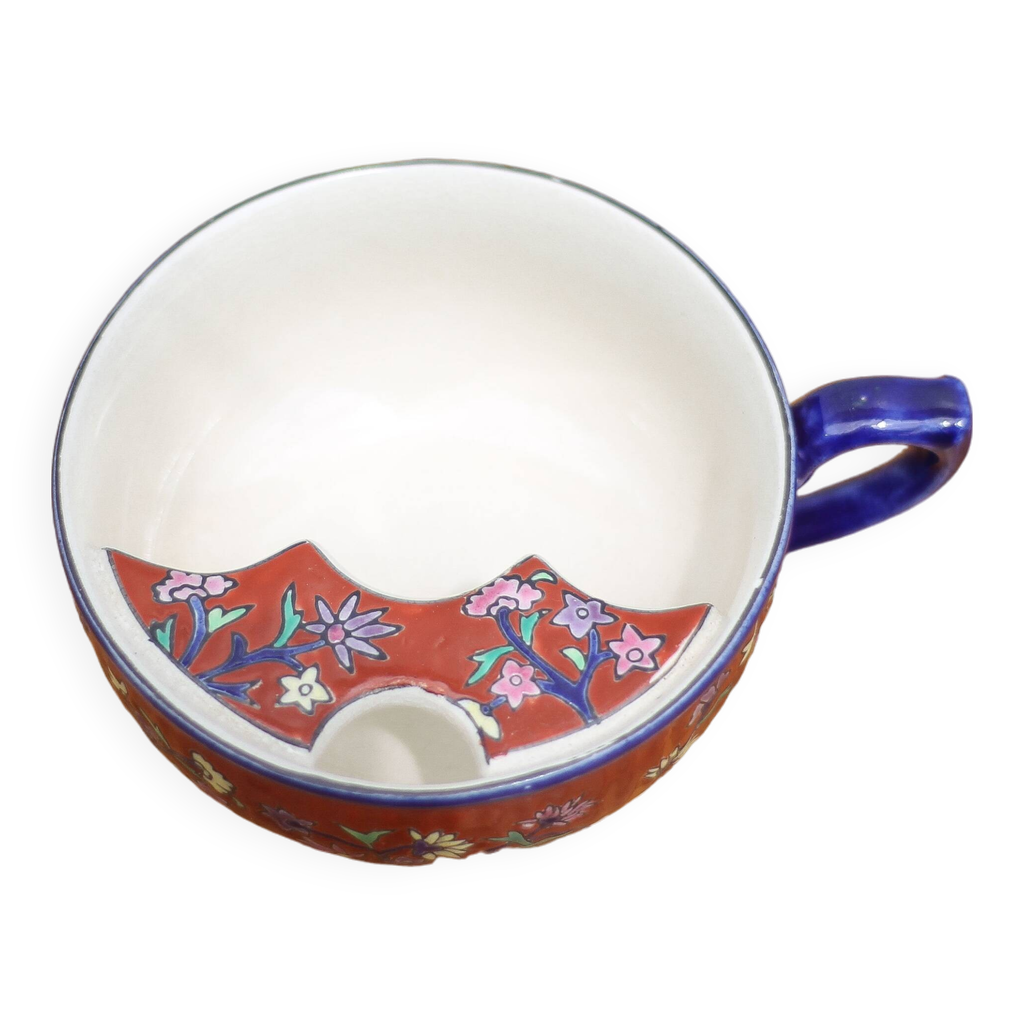 Mug Tasse Céramique Décor Floral Chinoiserie - Occasion Bon état - Hauteur 9,5 Cm - Diamètre 8,5 Cm - Style Asiatique