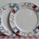 Digoin Sarreguemines, set of 2 dessert plates model Cyrnos geometric design red and blue