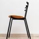 Set of 3 Italian mid-century chairs in black steel frame and natural wood seats - stackable, 1970s